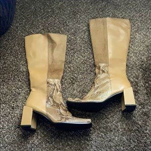 Enzo Angiolini knee high patchwork fur snake tan